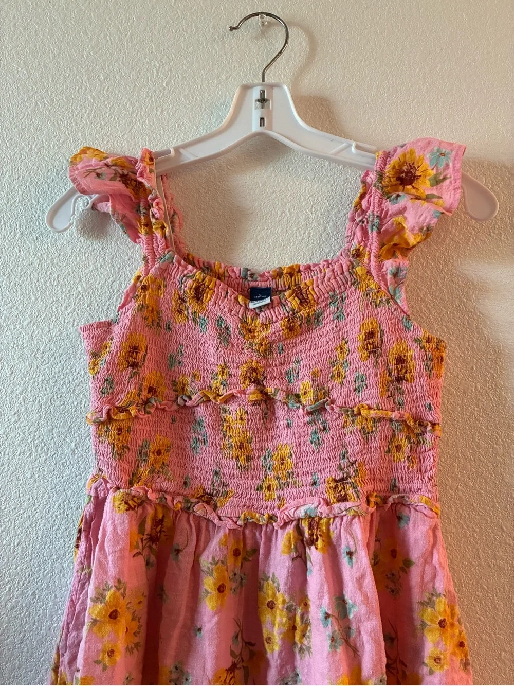 Old Navy Pink Sunflower Flutter-Strap Smocked Dress